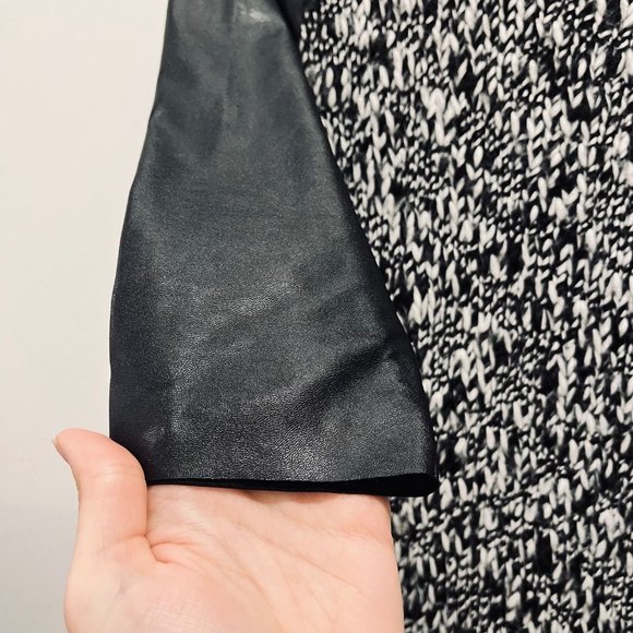 ZARA Grey Black White Stretch Knit Wool Leather 3/4 Sleeve  Mini Sweater Dress - Picture 5 of 13